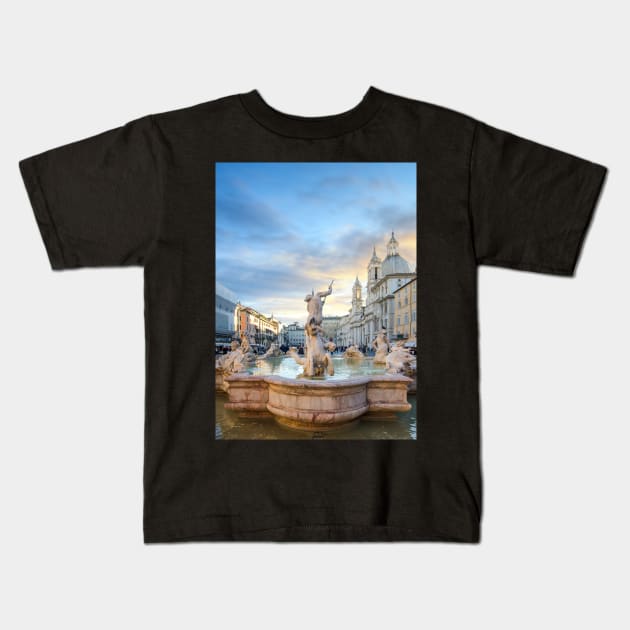 Piazza Navona and Fontana del Nettuno in Rome, Italy Kids T-Shirt by mitzobs